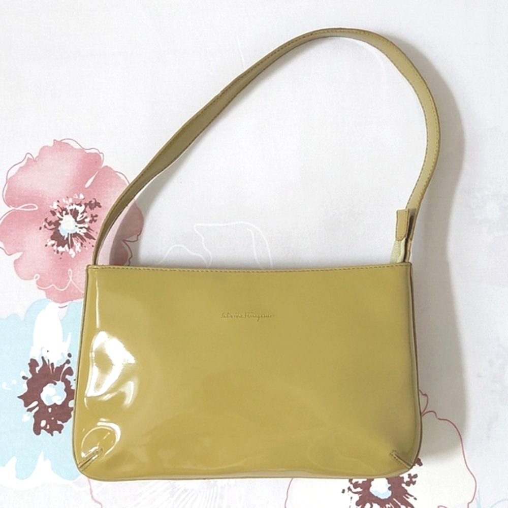 Salvatore Ferragamo Green Patent Leather Shoulder Bag